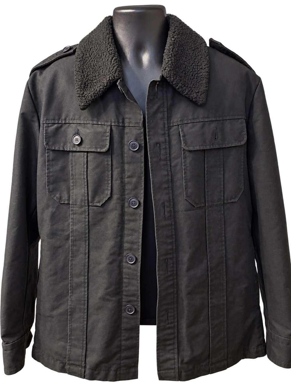 Express Black Sherpa-Collar Military Field Jacket